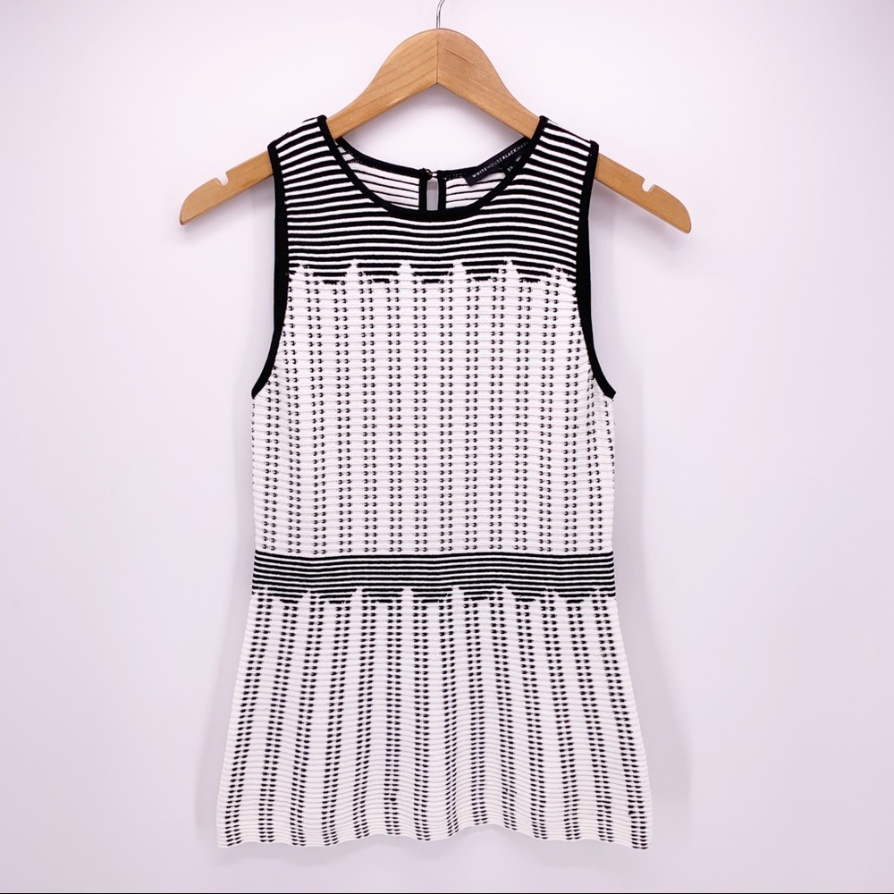 White House Black Market Women's XS White Tunic Striped Stretch Knit Tank Top E1